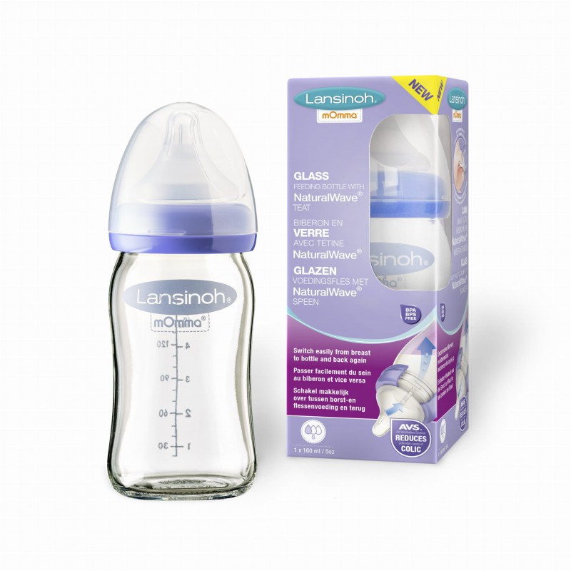 Lansinoh skleněná kojenecká láhev s NaturalWave TM savičkou savička S 160ml