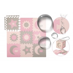 MoMi Hrací podložka NEBE pěnové puzzle růžové 9 ks