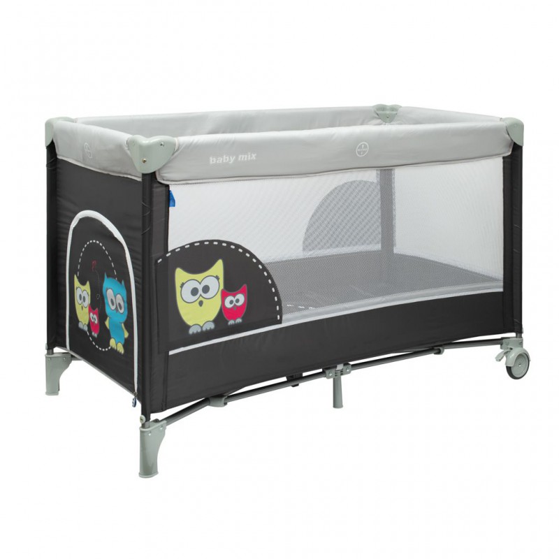 Baby Mix Cestovní postýlka Sova tmavě šedá Baby Mix Cestovní postýlka Sova tmavě šedá