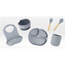 MoMi Dětský silikonový jídelní set šedý