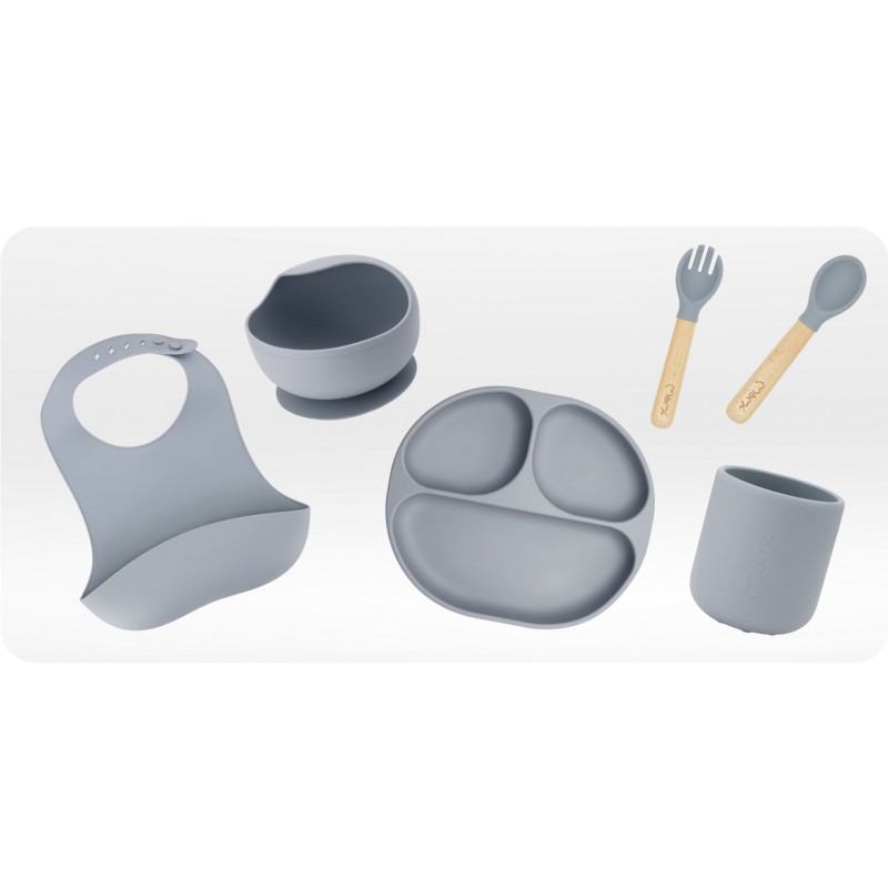 MoMi Dětský silikonový jídelní set šedý MoMi Dětský silikonový jídelní set šedý