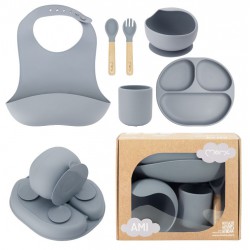 MoMi Dětský silikonový jídelní set šedý