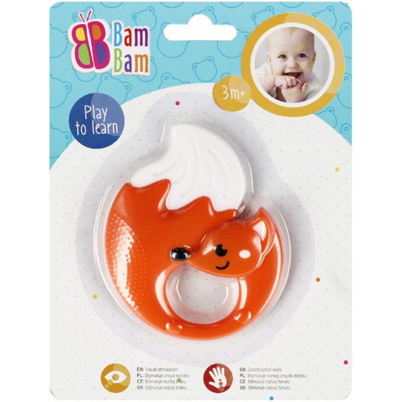 BAM BAM Baby chrastítko a kousátko liška na kartě BAM BAM Baby chrastítko a kousátko liška na kartě
