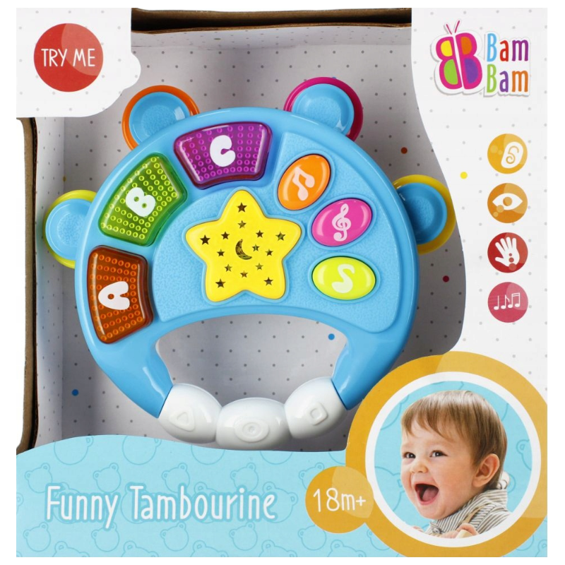 BAM BAM Baby tamburína veselá hudební na baterie Světlo Zvuk