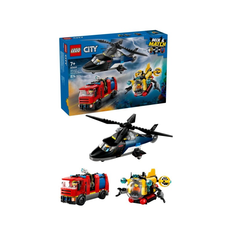 LEGO® City 60462 Remix: Helikoptéra, hasičský vůz a ponorka