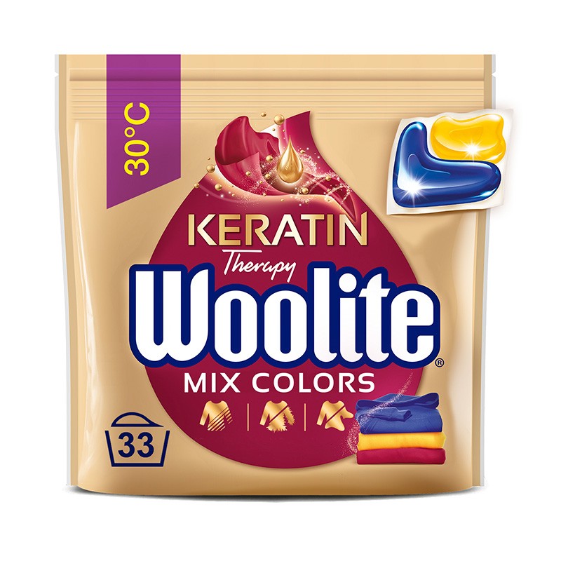 Woolite Keratin Therapy 33 ks pracích kapslí s keratinem pro barevné prádlo