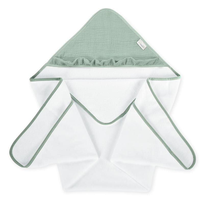 Zelená dětská koupací osuška Albero Mio Cotton Color s mušelínovou kapucí
