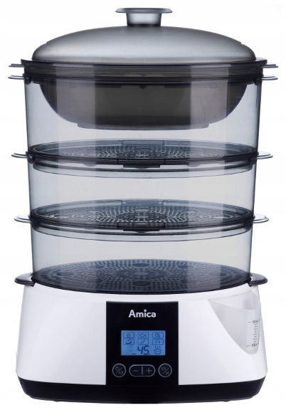 Parní hrnec Amica PT3011 se třemi průhlednými nádobami a LCD displejem