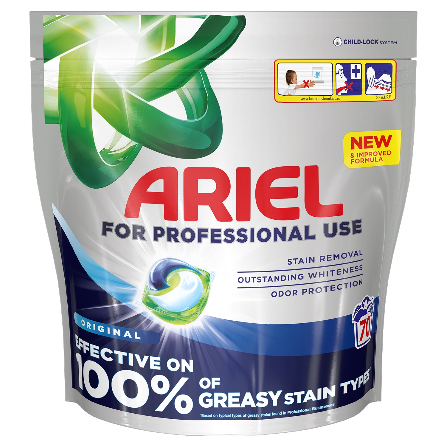 Detail balení pracích kapslí Ariel Professional s kódem výrobce
