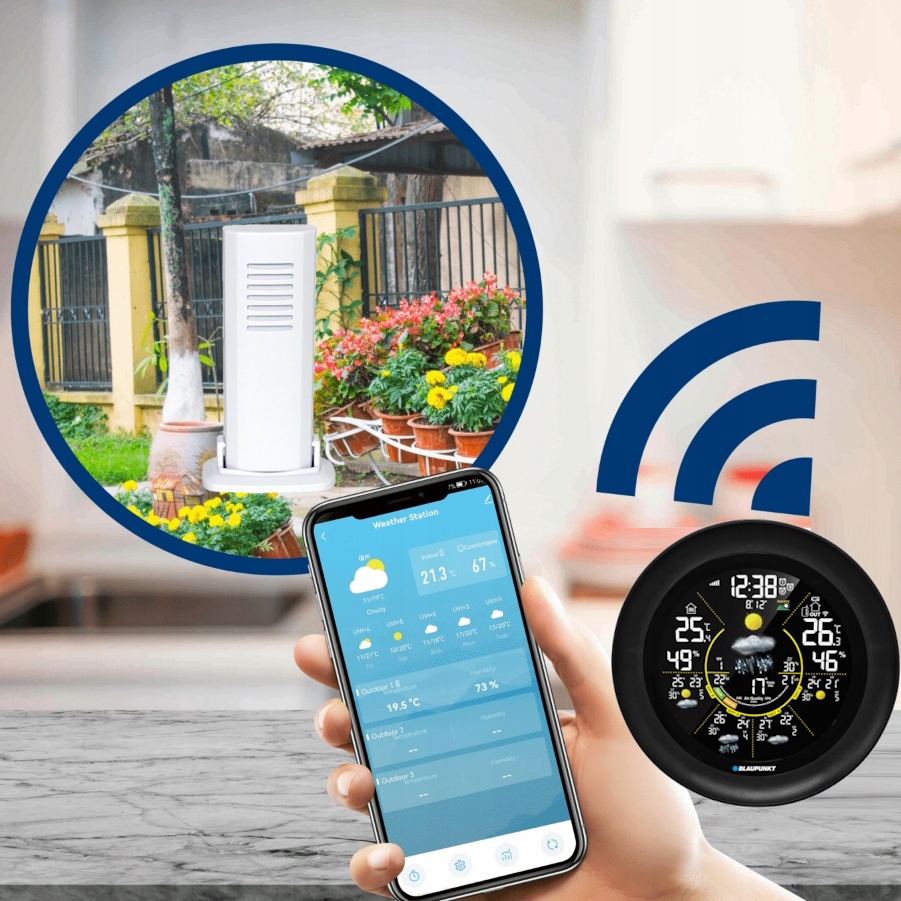 Domácí meteostanice Blaupunkt WS-65BK APP – černé provedení v elegantním designu