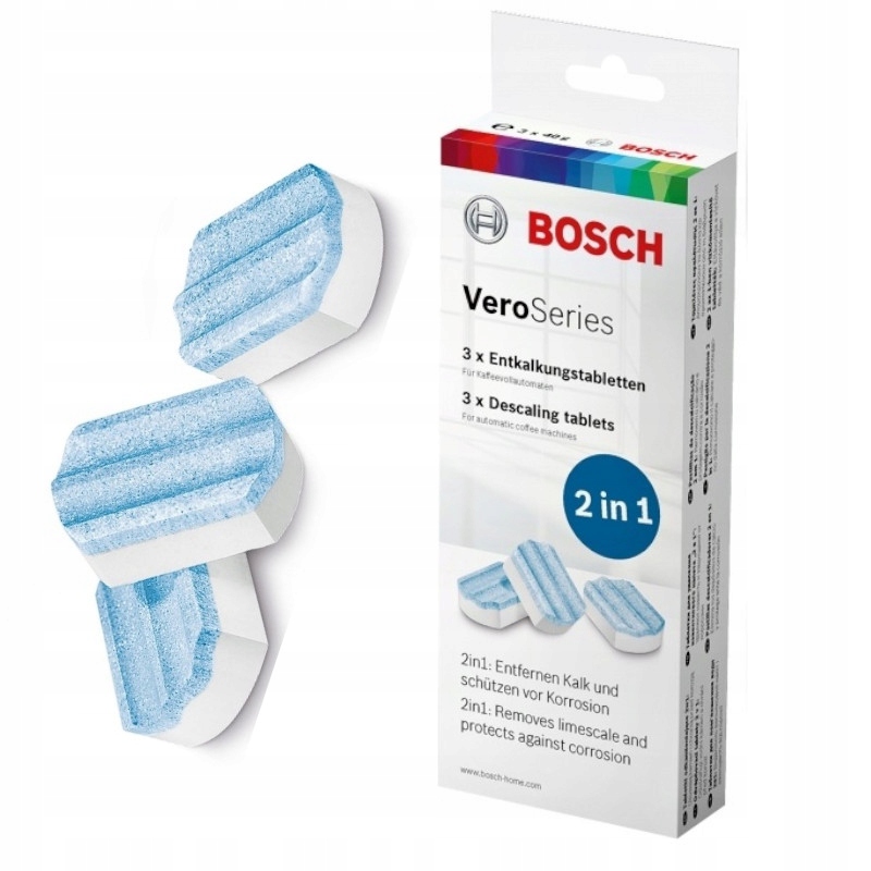 Detailní pohled na balení odvápňovacích tablet Bosch TCZ8002A 2v1