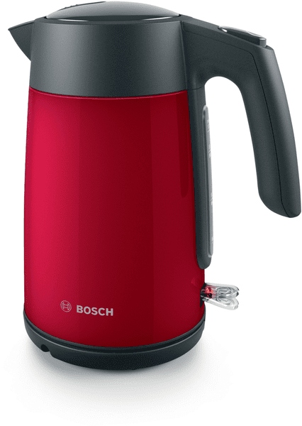 Rychlovarná konvice Bosch TWK7L464 v červeném provedení s otevřenou rukojetí