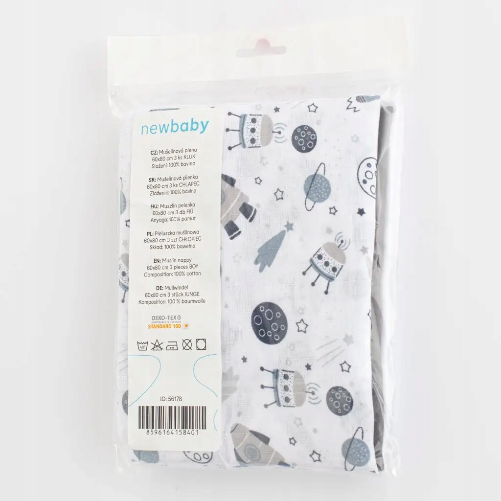Sada tří mušelínových plen New Baby s motivem vesmírně šedé barvy