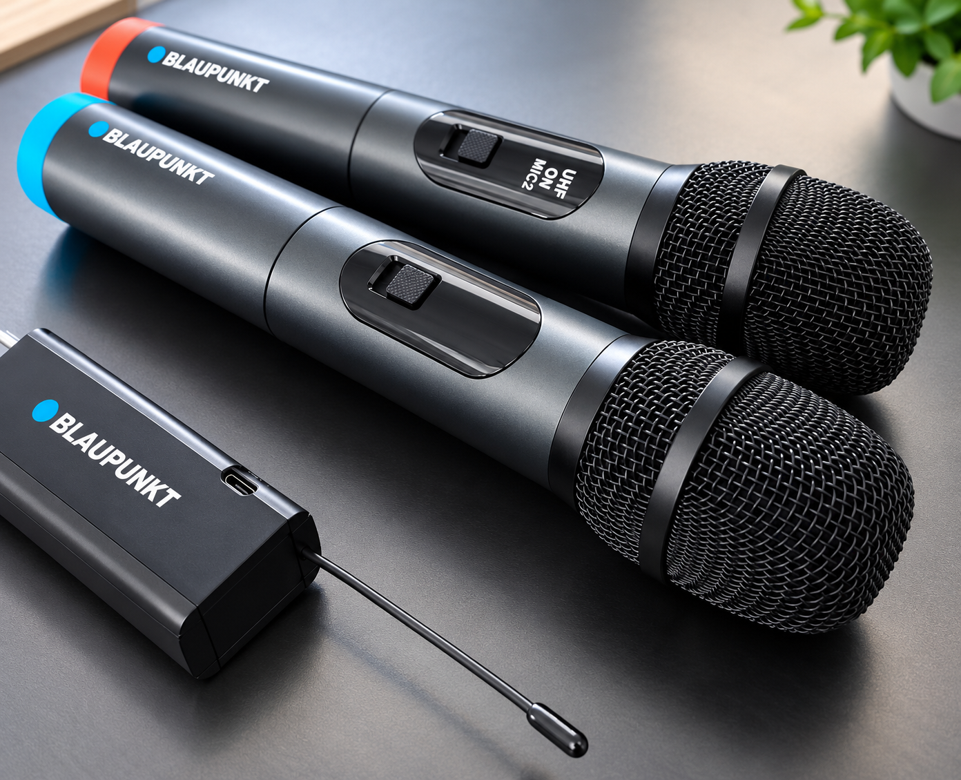 Designové bezdrátové mikrofony Blaupunkt WM60UDB s displejem