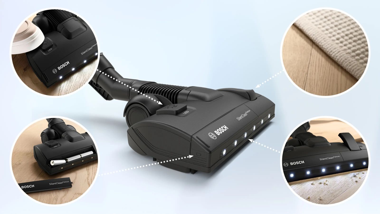 Sáčkový vysavač Bosch Serie 6 ProSilence BGB6SIL0L 700W 66dB – detail v bílém provedení