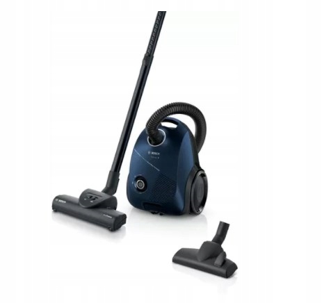 Kompaktní modrý sáčkový vysavač Bosch BGBS 2BU1T s teleskopickou tyčí