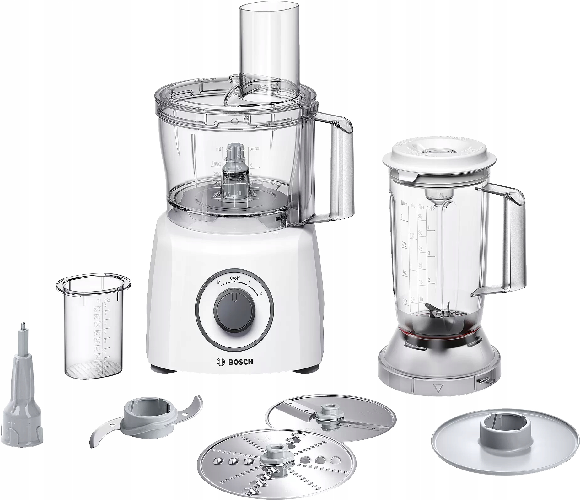 Kompaktní kuchyňský robot Bosch MCM3200W v bílé barvě s mixérem a mísou