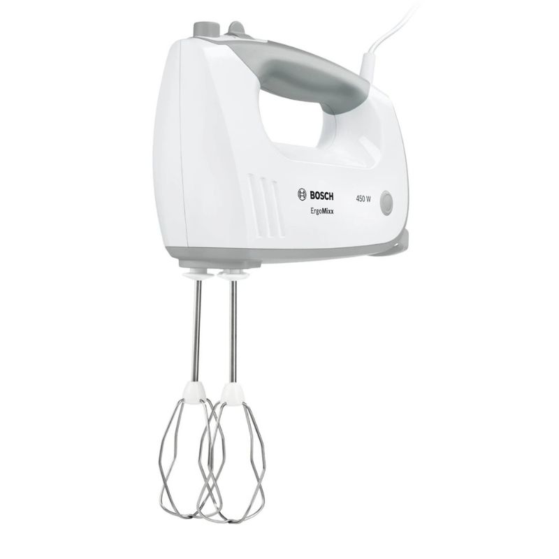 Bílý ruční mixér Bosch MFQ36480 ErgoMixx s nerezovými šlehacími metlami