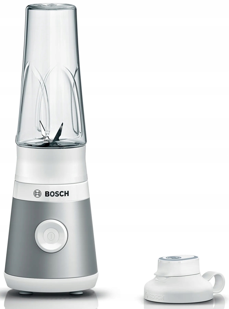 Stolní blender Bosch MMB2111T – celkový pohled na přístroj s lahví ToGo