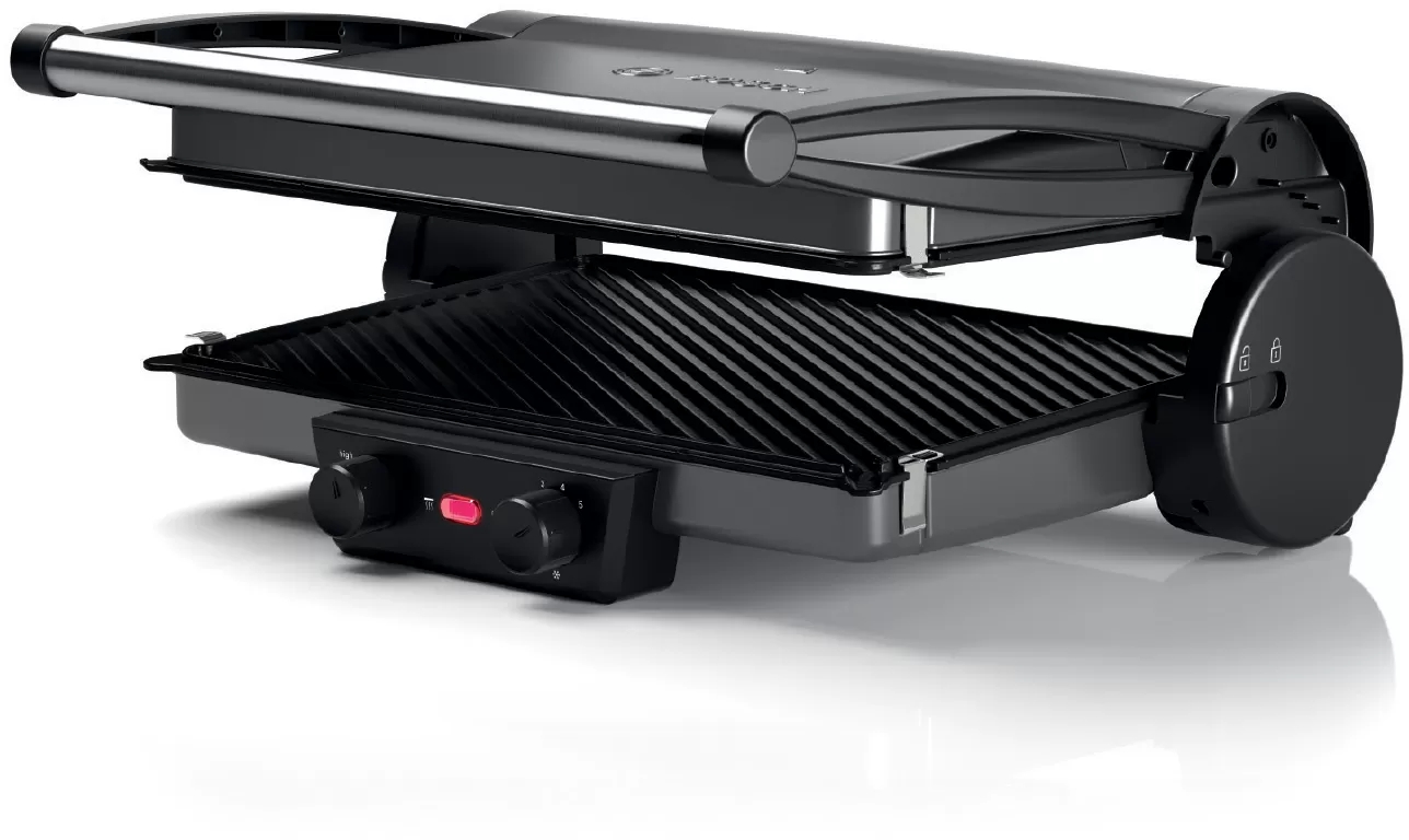 Detailní pohled na otočné ovladače teploty grilu Bosch TCG4215