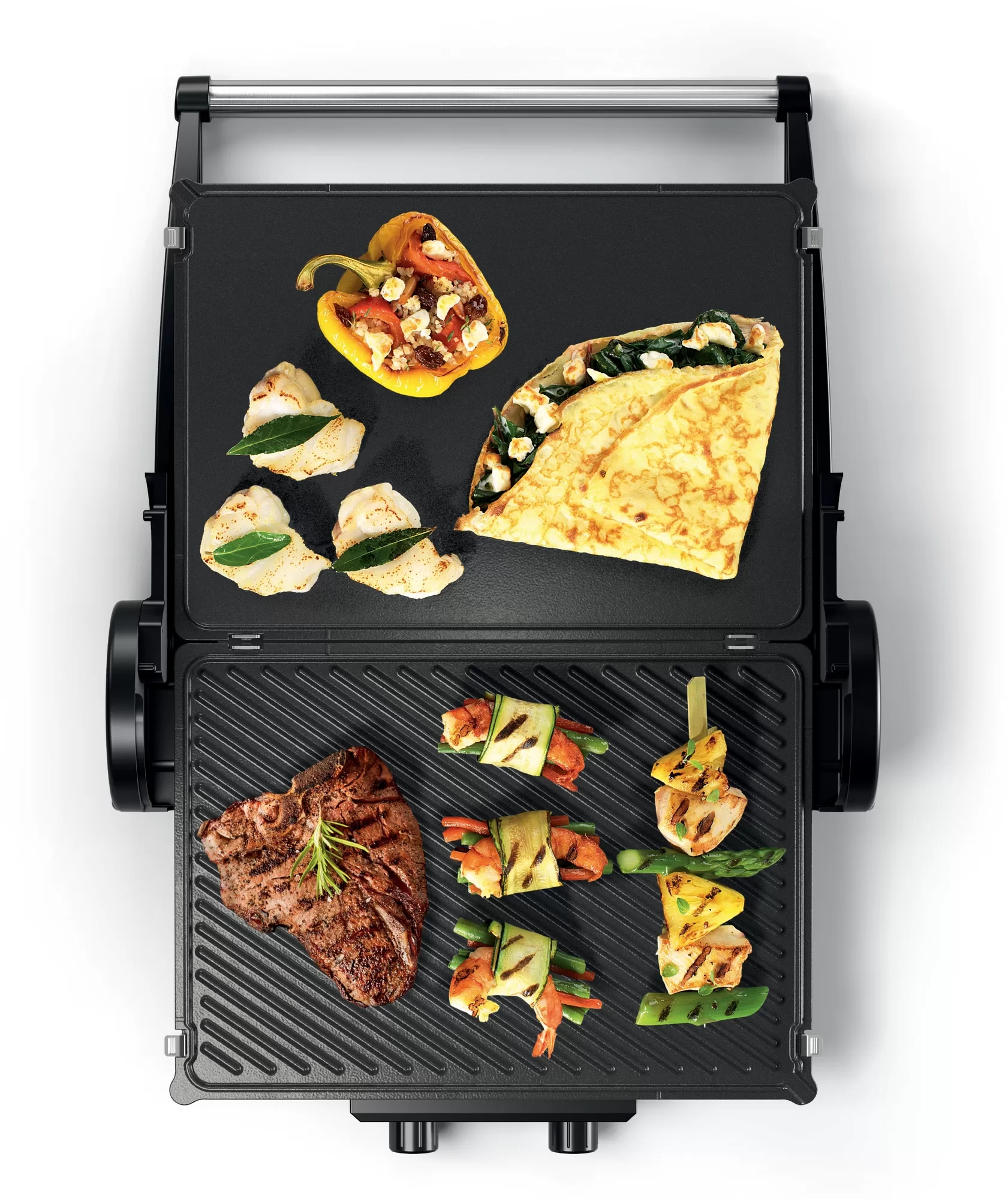 Pohled na zapékání panini v uzavřené poloze grilu