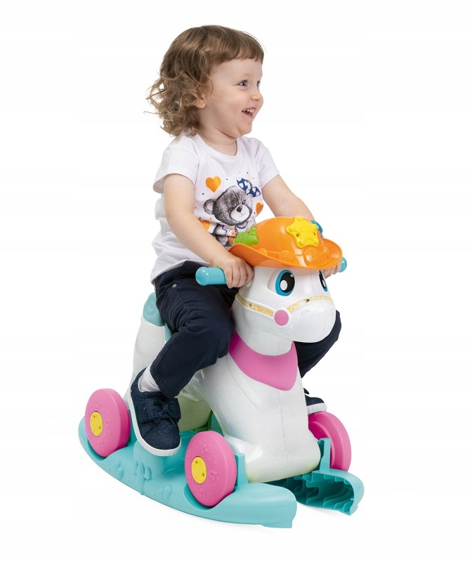 Detail interaktivního klobouku se světelnými a zvukovými tlačítky koníka Chicco Miss Baby Rodeo