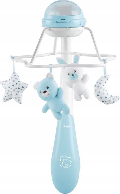 Detailní pohled na hrací skříňku a projektor Chicco Rainbow 3v1 Modrý