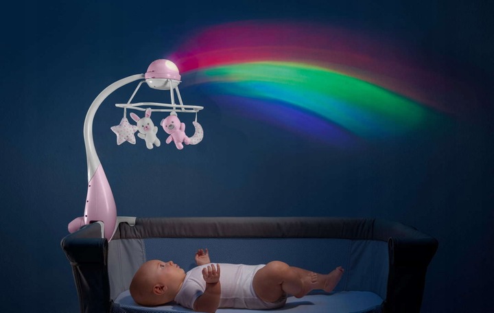 Uklidňující hrací kolotoč Chicco Rainbow 3v1 Neutral vhodný pro chlapce i dívky
