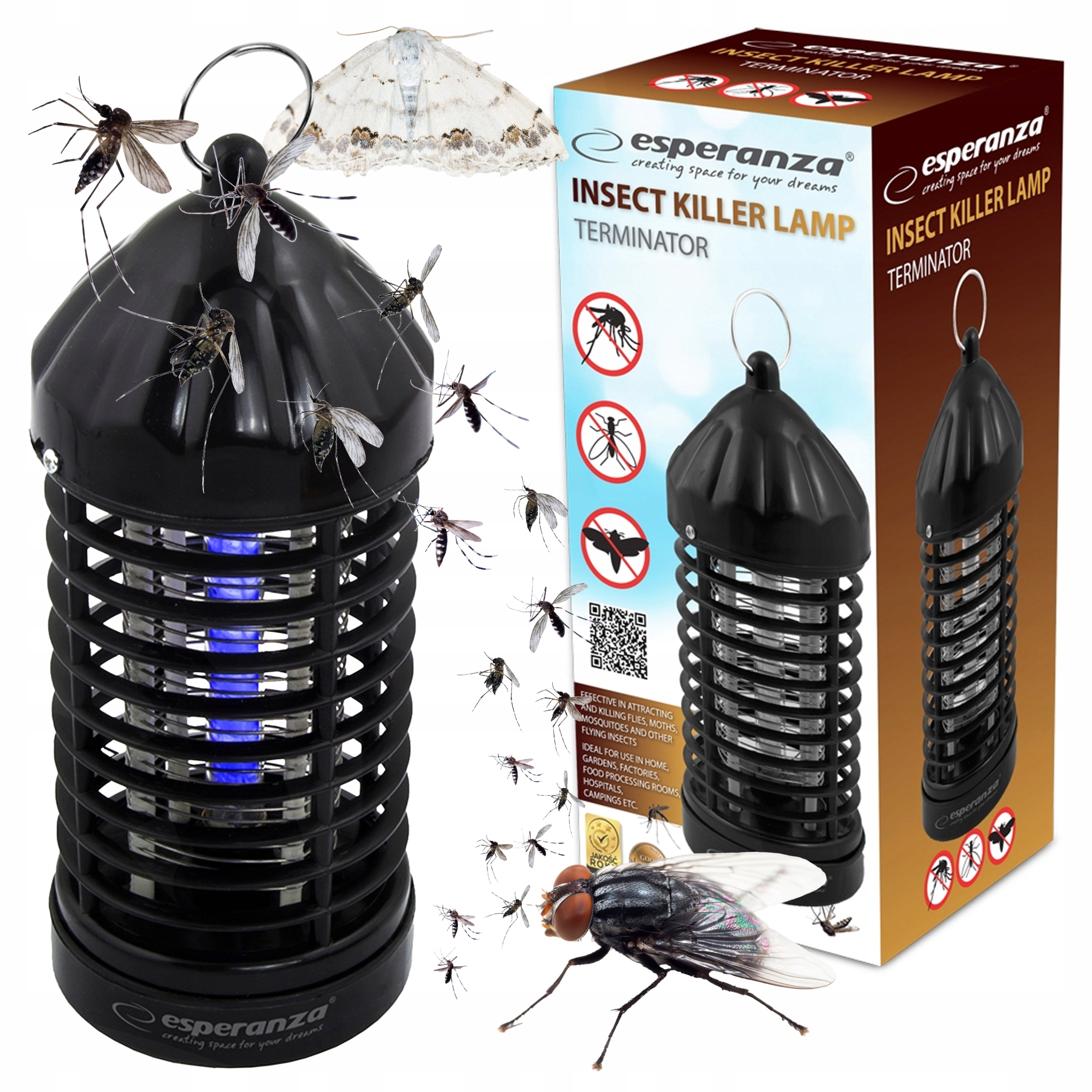 Insekticidní lampa Esperanza Terminator EHQ005 v akční pozici