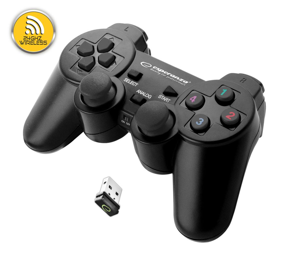 Černý bezdrátový gamepad Esperanza Gladiator pro PC a PS3