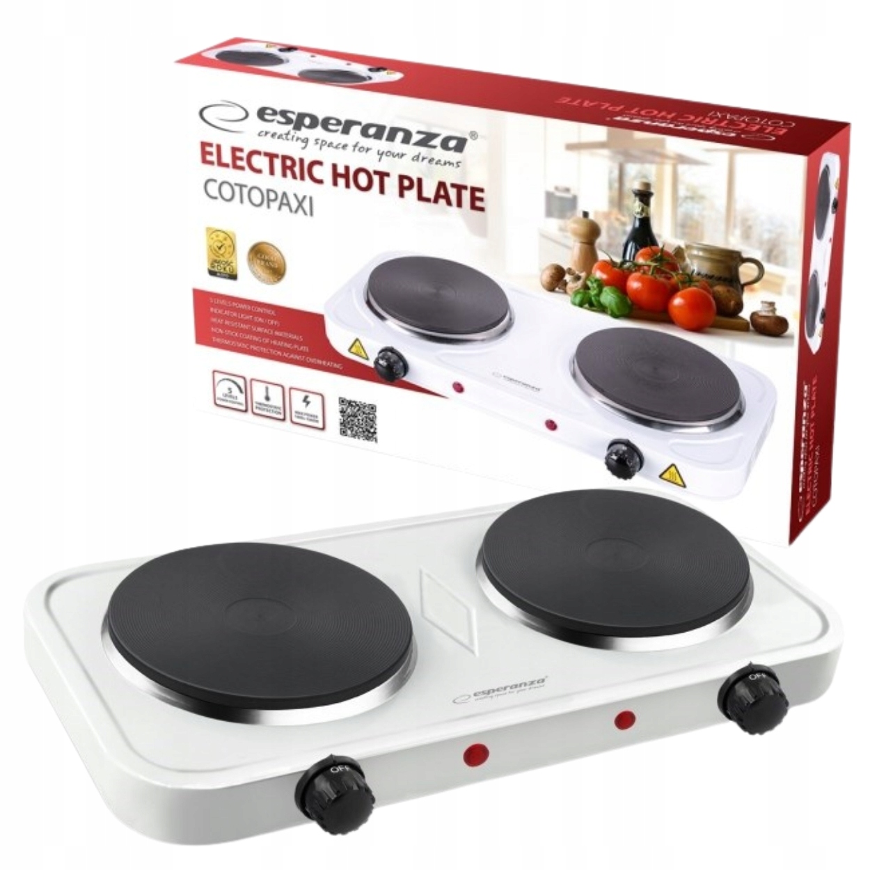Elektrický sporák ESPERANZA COTOPAXI EKH010W - celkový pohled na bílou varnou desku