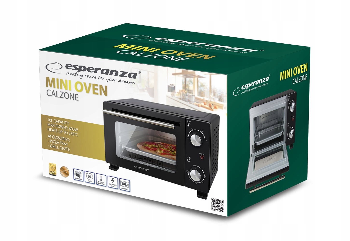 Esperanza Mini pekárna Calzone 10L 800W EKO007N - detail černého provedení