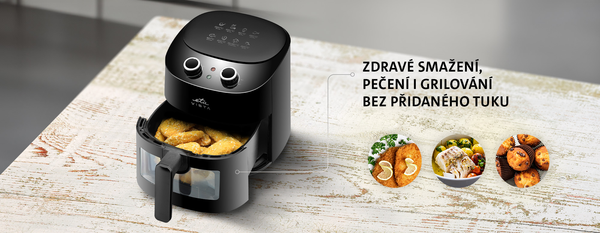 Detail vyjímatelné nepřilnavé nádoby fritézy s objemem 4,3 litru a průzorovým oknem