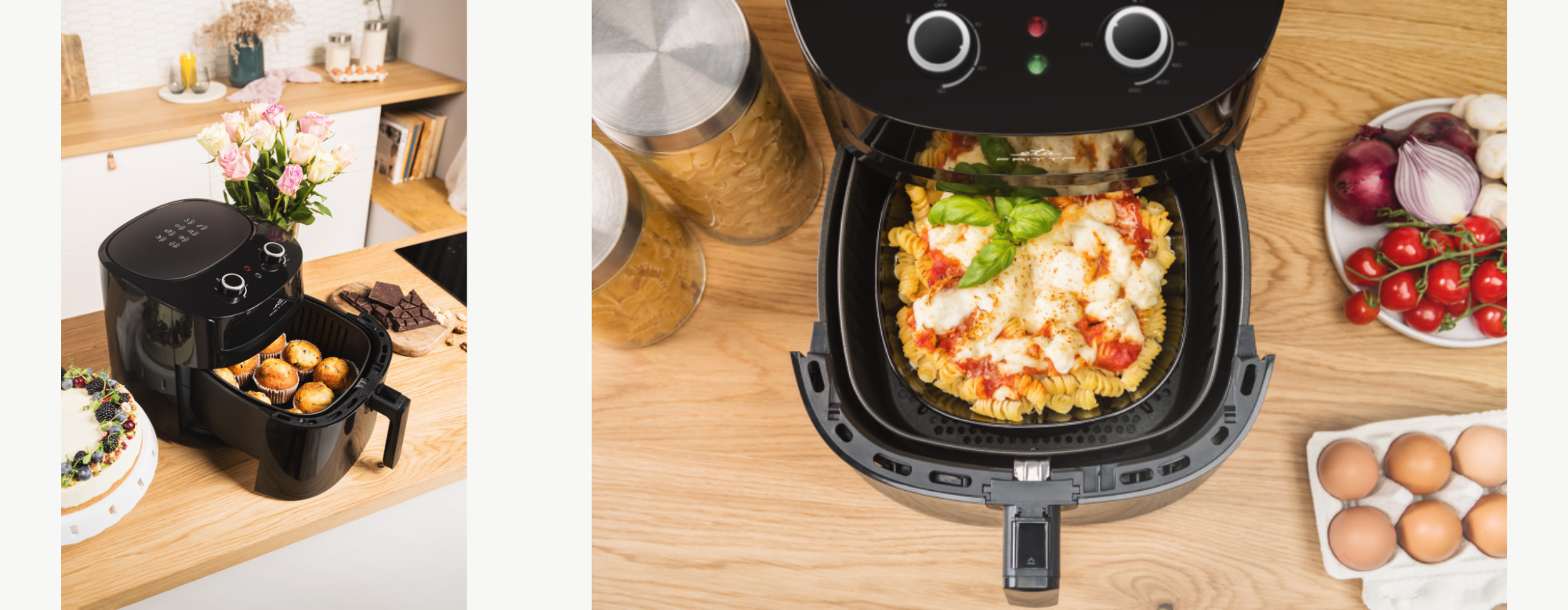 Detail ovládacích prvků a bezpečné rukojeti fritézy ETA