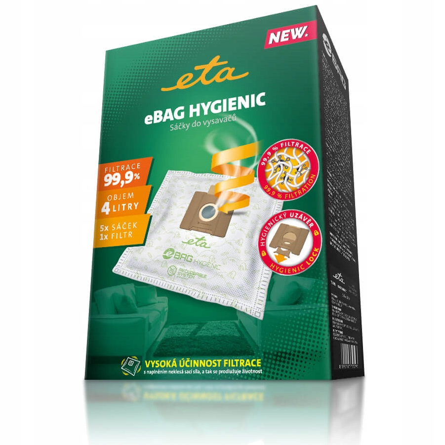 Sáčky do vysavačů ETA Hygienic eBag SafBag UNIVERZÁLNÍ Hyundai Sencor Stav balení originální – Syntetický sáček do vysavačů ETA Hygienic ETA960068010