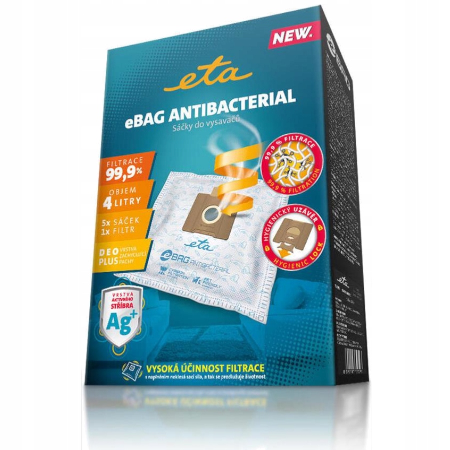 Worki do odkurzaczy ETA AntiBacterial SafBag UNIWERSALNE Hyundai Sencor Stan opakowania oryginalne – Antybakteriální syntetický sáček do vysavačů ETA AntiBacterial ETA960068020
