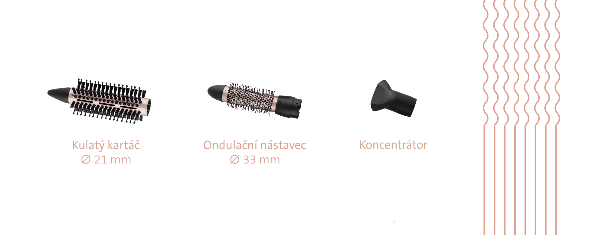 Detailní pohled na výměnné nástavce a cestovní pouzdro kulmy ETA Fenité