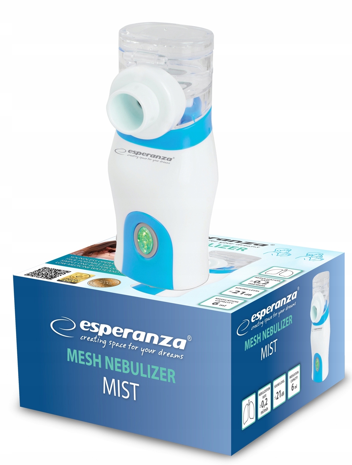 Příslušenství a originální balení inhalátoru Esperanza Mist ECN005