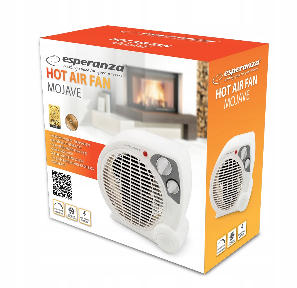 Spirálový topný článek a detail provedení termoventilátoru Esperanza Mojave