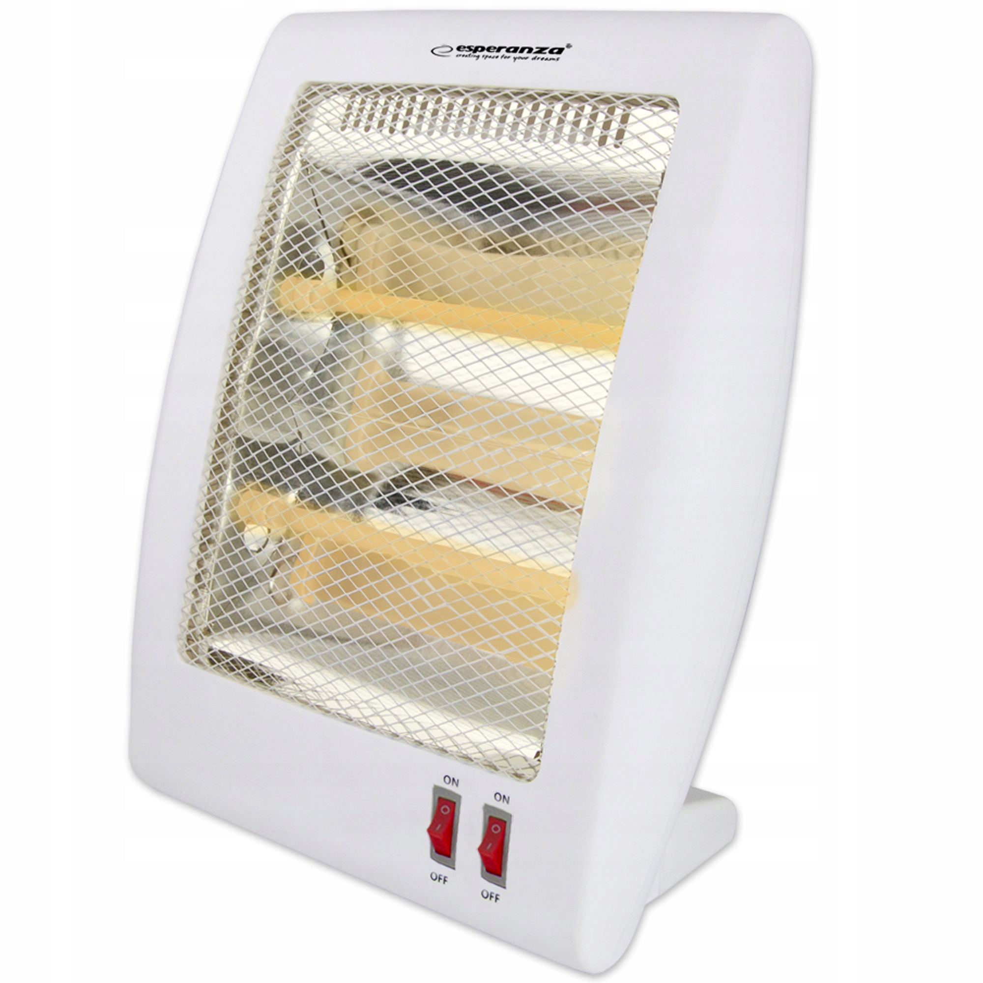 Halogenové topidlo Esperanza NEFUD EHH010 - celkový pohled na design a žhavení křemenných lamp