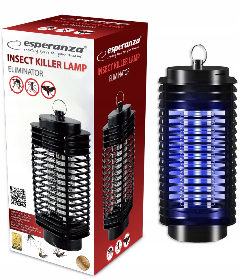 Elektrický lapač hmyzu Esperanza Eliminator v černé barvě s UV-A světlem