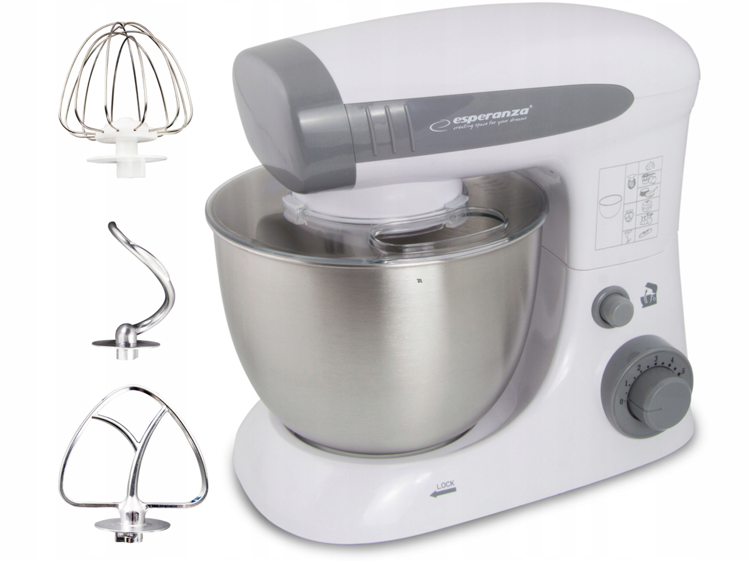 Multifunkční planetární kuchyňský robot Esperanza Cooking Assistant EKM024 s nerezovou mísou