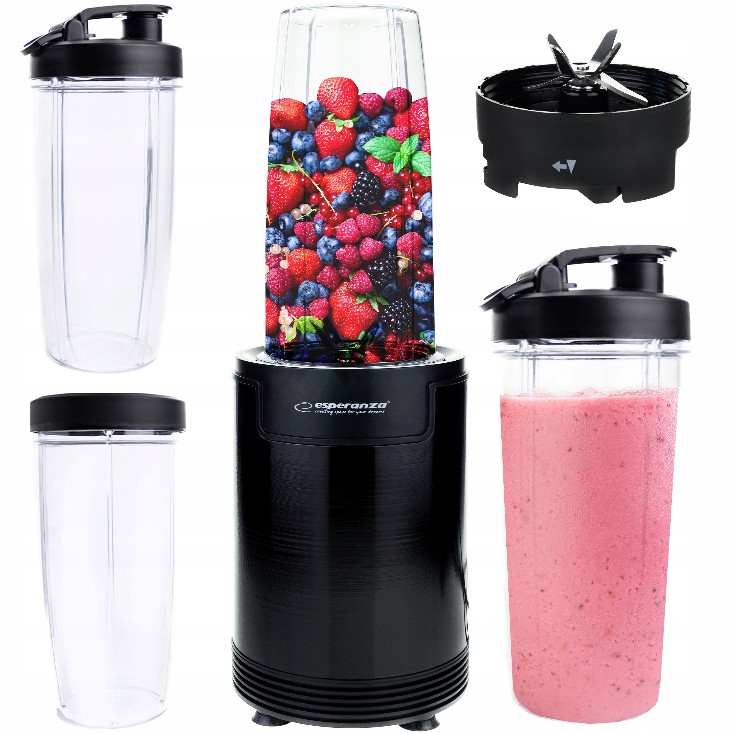 Příslušenství nutriblenderu včetně tritanových nádob a těsnících víček