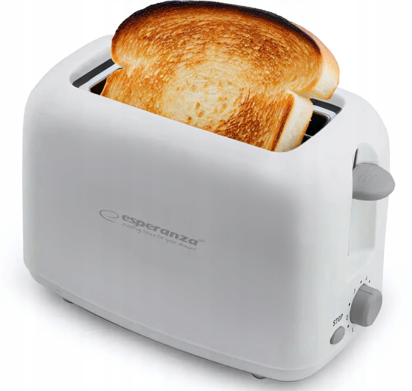 Pohled zepředu na bílý toustovač Esperanza Ciabatta 600 W