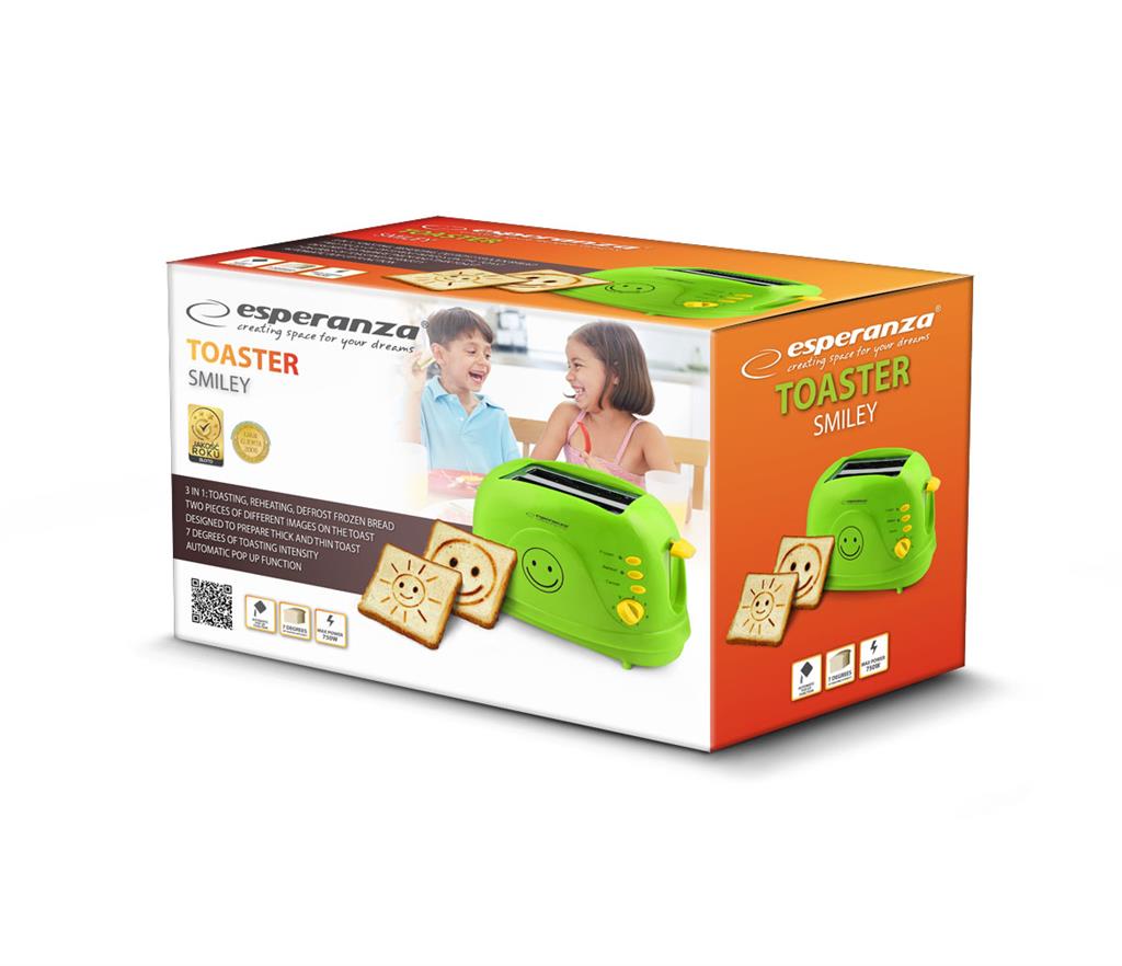 Kapacita pro dva toasty v toustovači Esperanza Smiley Green
