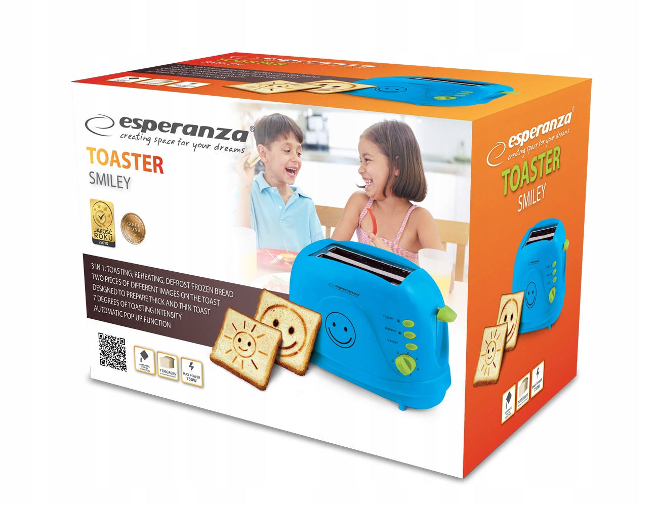 Modrý toustovač Esperanza Smiley EKT003B EAN 5901299930281