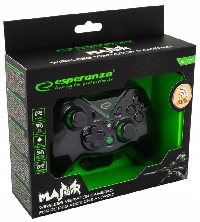 Značkový bezdrátový gamepad Esperanza Major v černé barvě