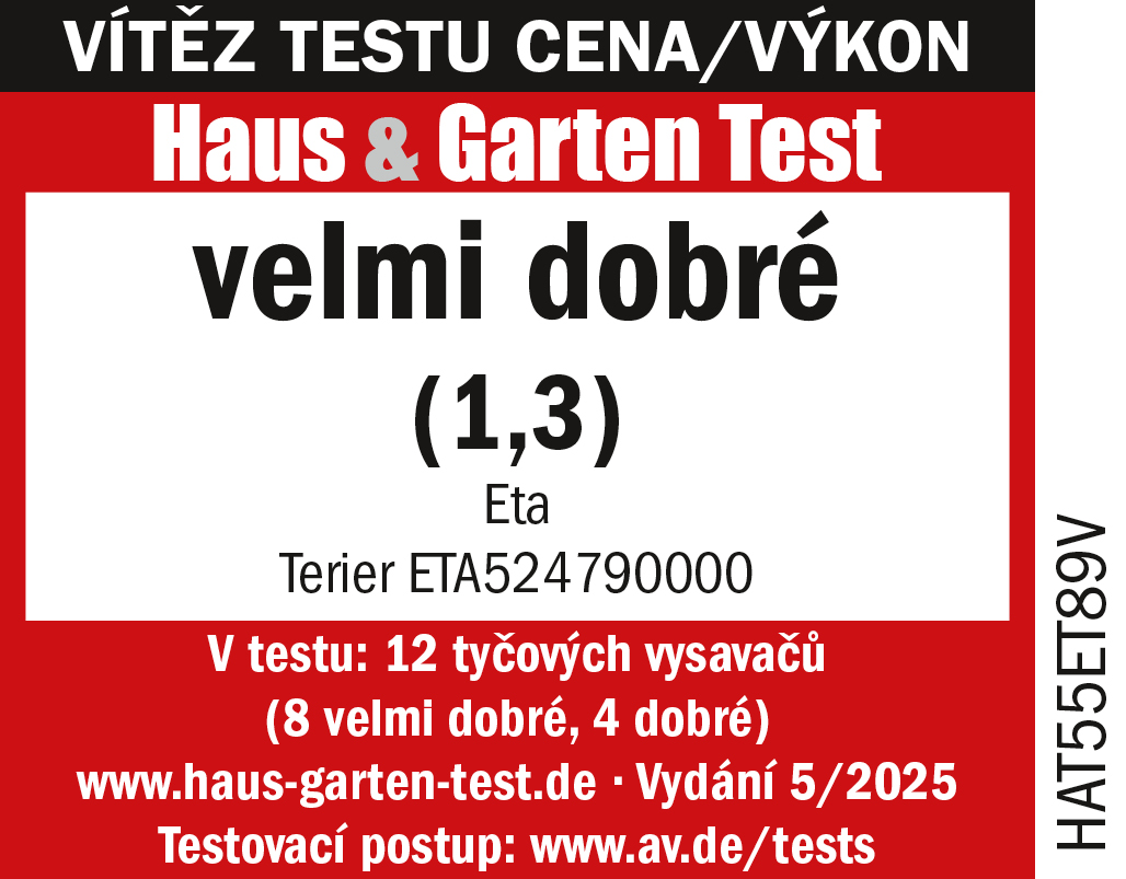 Ocenění německého magazínu Haus & Garten Test - Tyčový vysavač ETA Terier