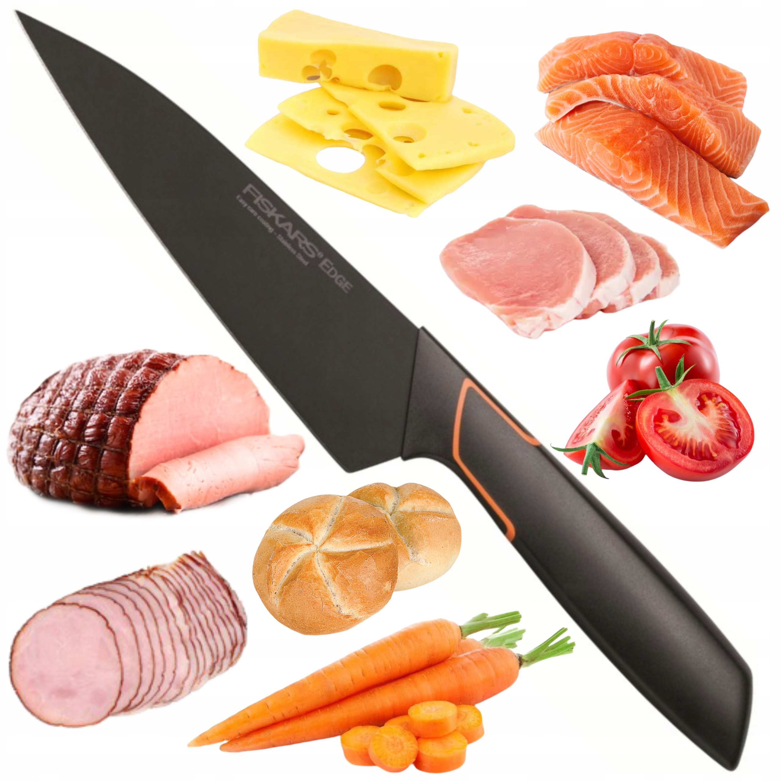 Kvalitní černý kuchařský nůž Fiskars Edge 19 cm s ergonomickou rukojetí
