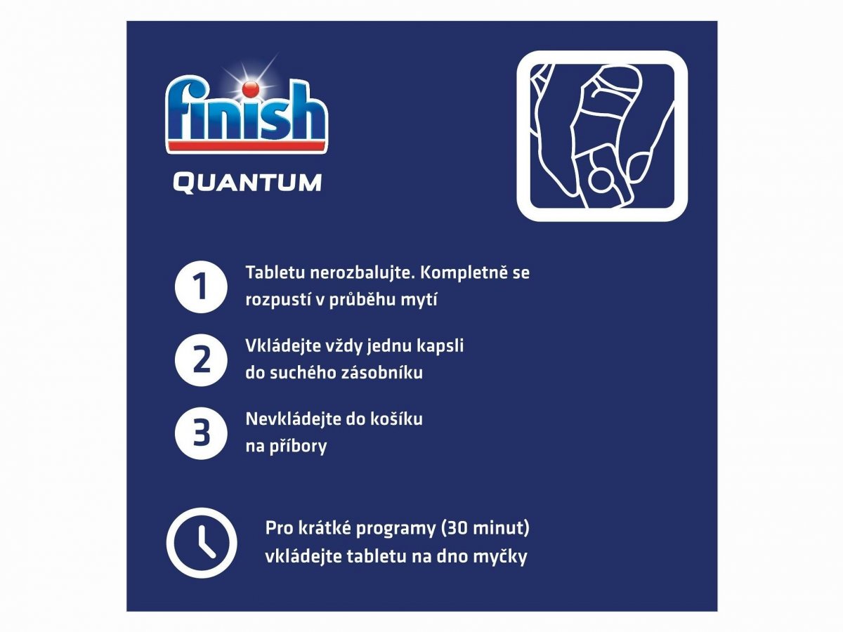 Zásobník na tablety a správné dávkování - Tablety do myčky Finish Quantum Ultimate Pro Lemon 80 ks